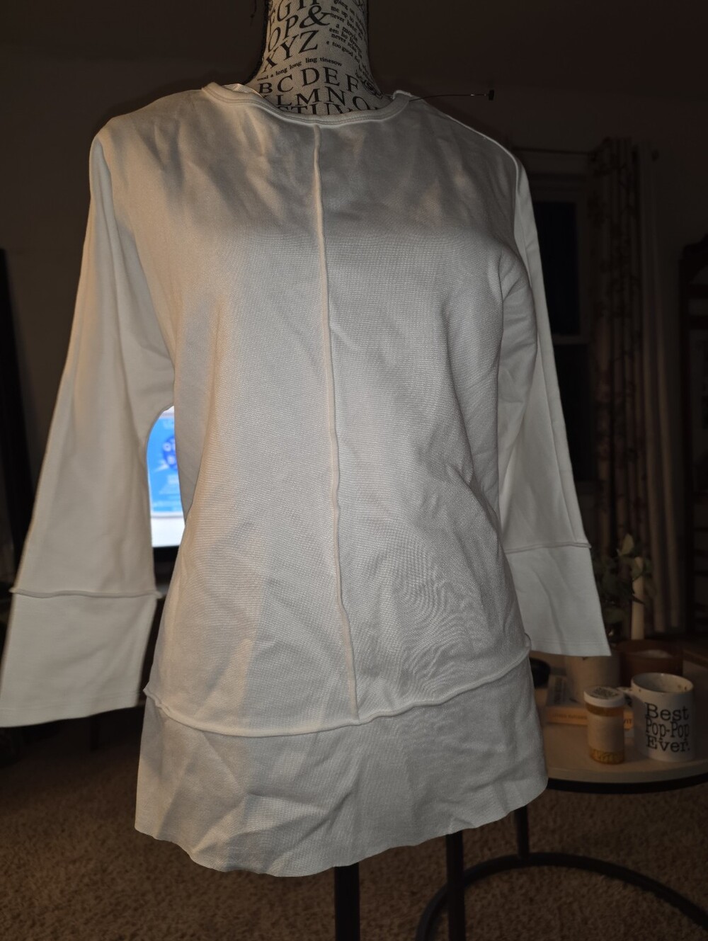Jones New York Cream Layered-Hem Long Sleeve Top